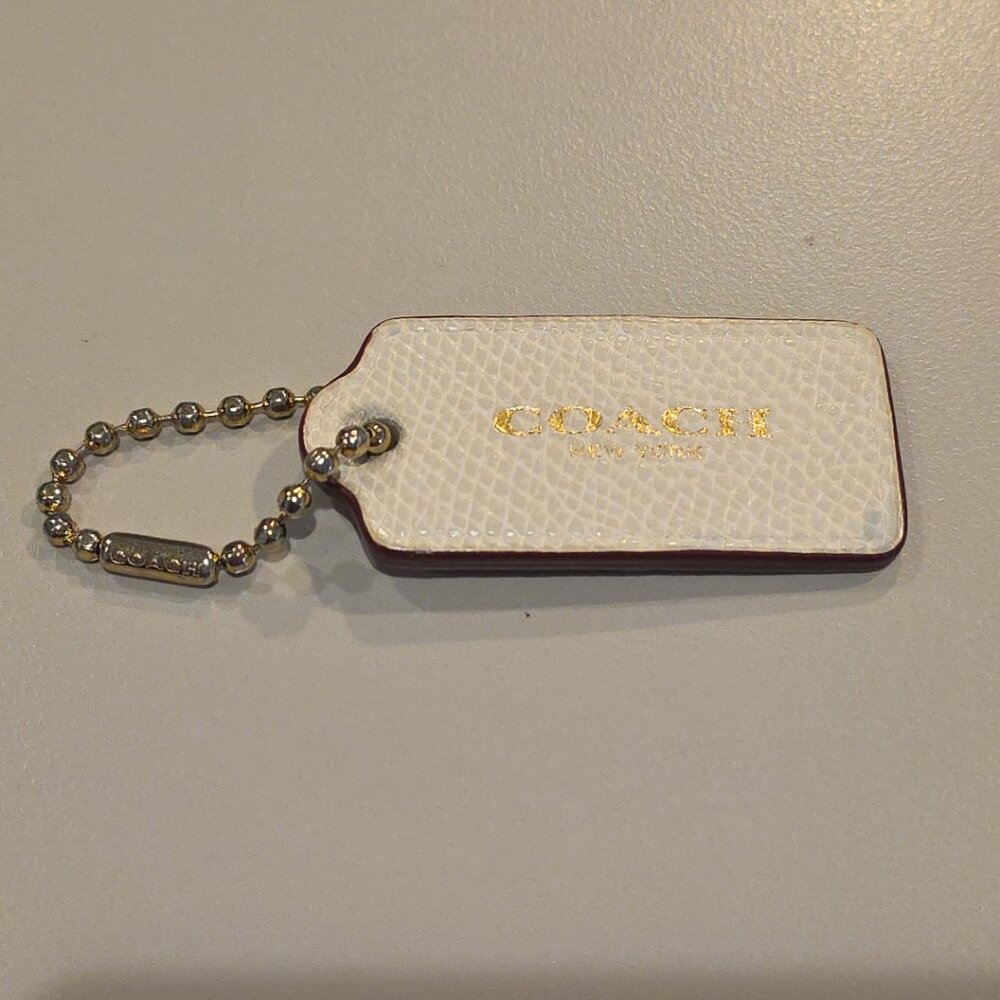 Coach Pebbled Leather Ivory Hangtag Bag Charm Keychain Replacement Gold Logo